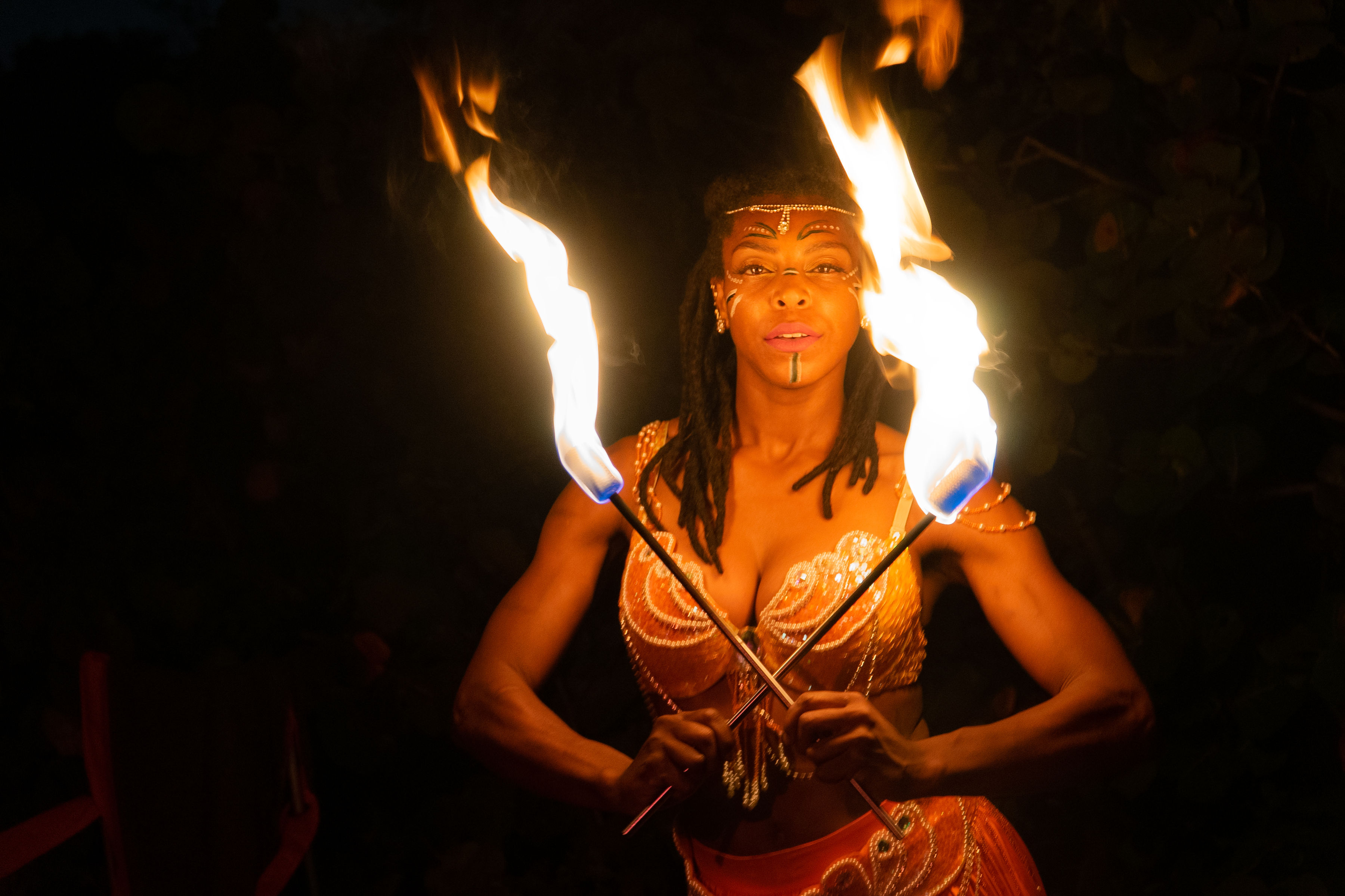 Fire eating torch performance
